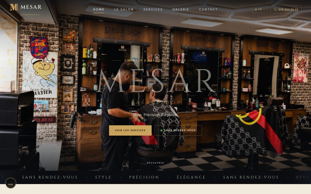 Mesar Barbershop — page d’accueil